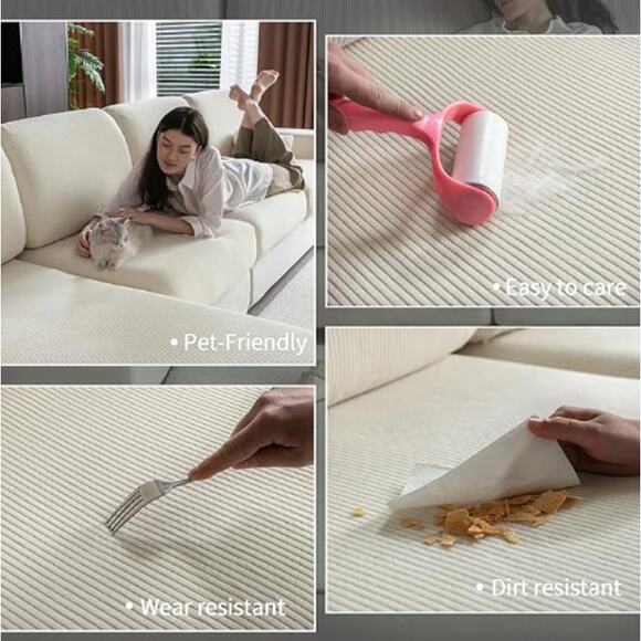 NEW Sectional Couch Covers- Sofa Protector (3 Pieces 2 Seaters+1 Chaise)- Ivory - Picture 3 of 4